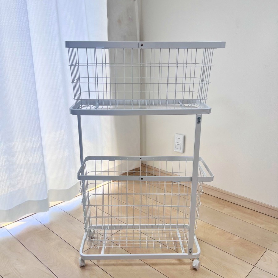 ランドリーバスケット 山崎実業 正規品 tower タワー ランドリーワゴン+バスケットセット スリム 洗濯かご 洗濯カゴ  8464 ホワイト | tower | 09
